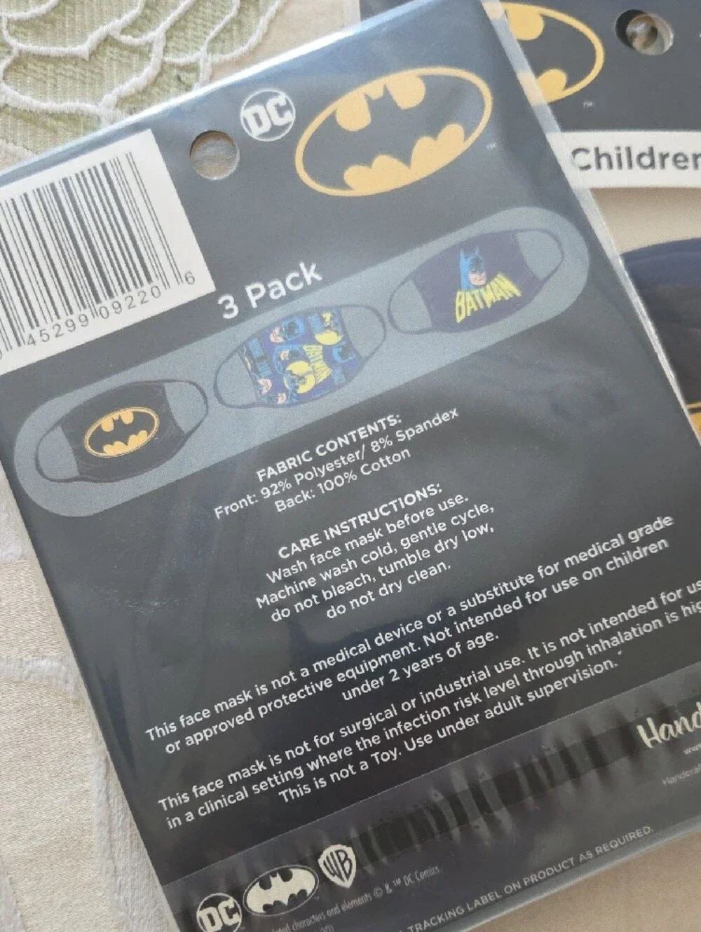 🌟Bundle Of 9 Batman Kids Reusable Face Masks – Black / Yellow Logo (3 -3 Packs)